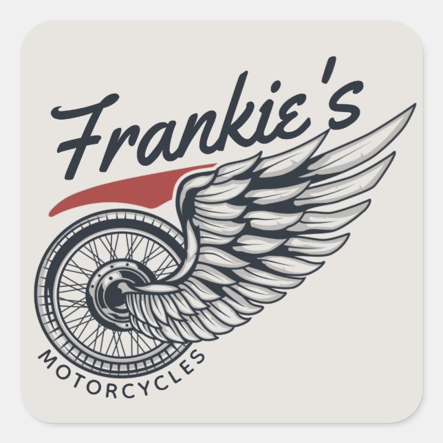 Personalized Motorcycles Flying Tire Biker Shop Square Sticker (Front)