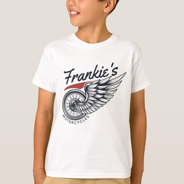 Personalized Motorcycles Flying Tire Biker Shop  T-Shirt (Front)