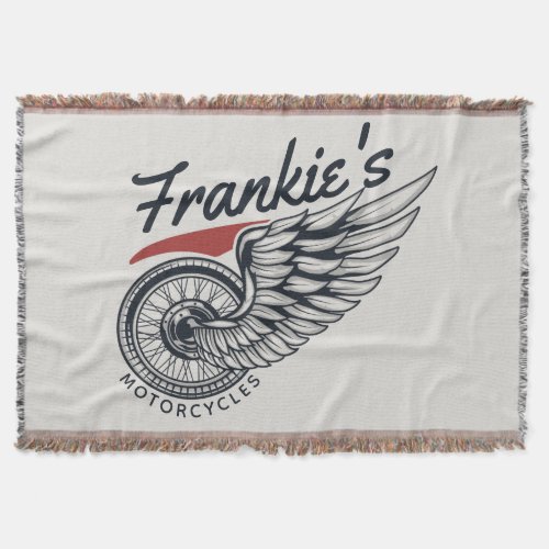 Personalized Motorcycles Flying Tire Biker Shop Throw Blanket