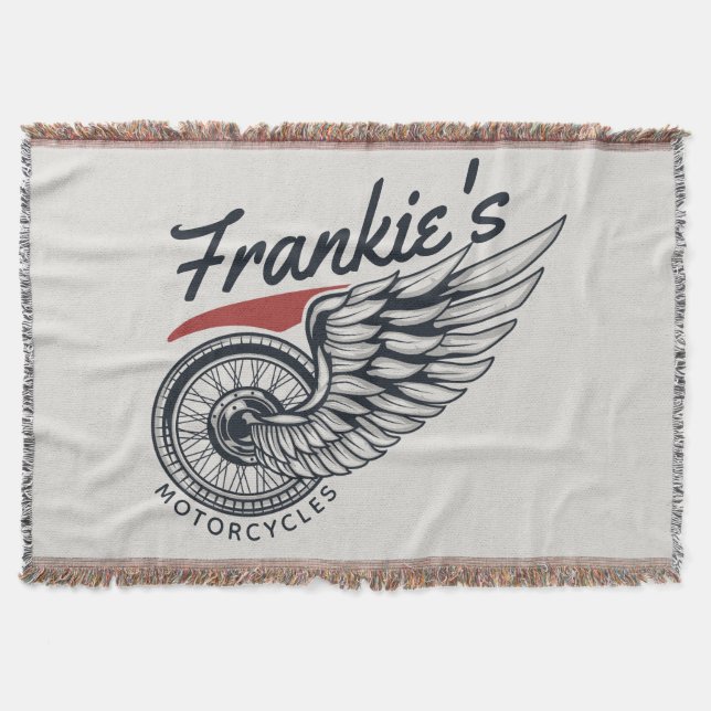 Personalized Motorcycles Flying Tire Biker Shop Throw Blanket (Front)
