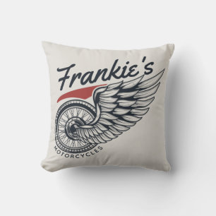 Personalized Motorcycles Flying Tire Biker Shop Throw Pillow