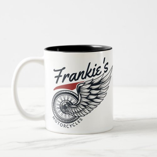 Personalized Motorcycles Flying Tire Biker Shop Two_Tone Coffee Mug