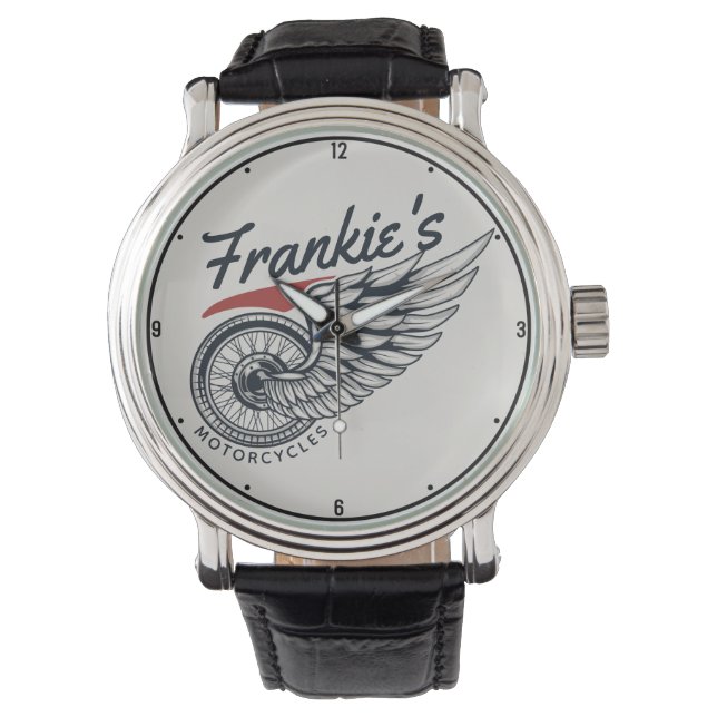 Personalized Motorcycles Flying Tire Biker Shop Watch (Front)