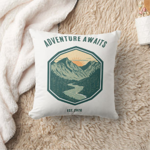 Personalized Mountain Adventure Retro Outdoor Throw Pillow