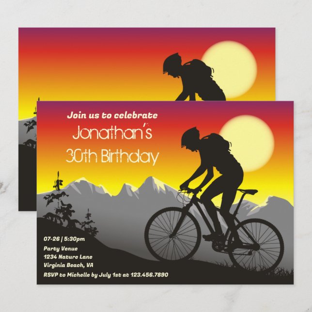 Personalized Mountain Bike Biking Birthday Invitation (Front/Back)