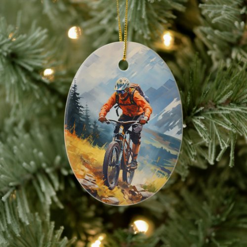 Personalized Mountain Bike Biking Christmas Ceramic Ornament
