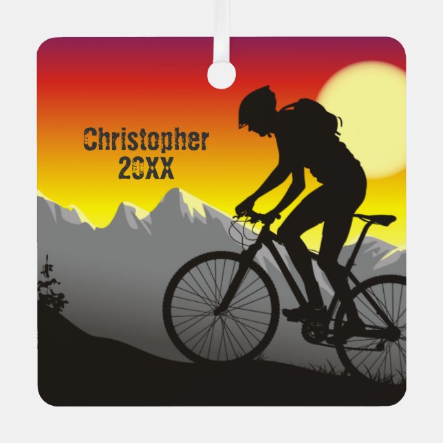 Personalized Mountain Bike Biking Christmas Metal Ornament (Front)