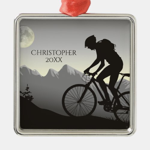 Personalized Mountain Bike Biking n Moon Christmas Metal Ornament