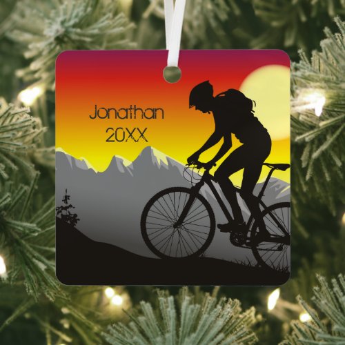 Personalized Mountain Bike Christmas Metal Ornament