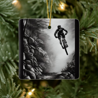 Personalized Mountain Bike Pencil Sketch Christmas Ceramic Ornament