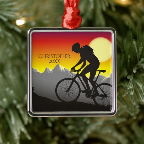 Personalized Mountain Biker Biking Christmas Metal Ornament