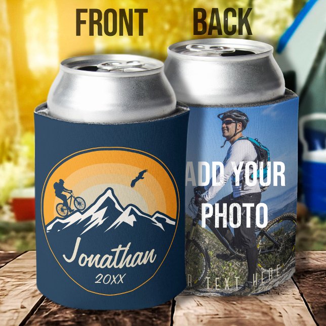 Personalized Mountain Biking Cyclist Road Bike Can Cooler (Creator Uploaded)