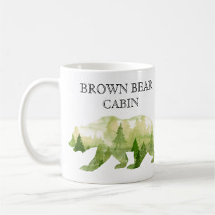 Personalized Mountain Cabin Lodge Bear Watercolor Coffee Mug