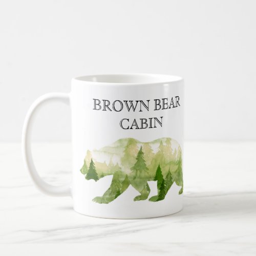 Personalized Mountain Cabin Lodge Bear Watercolor Coffee Mug