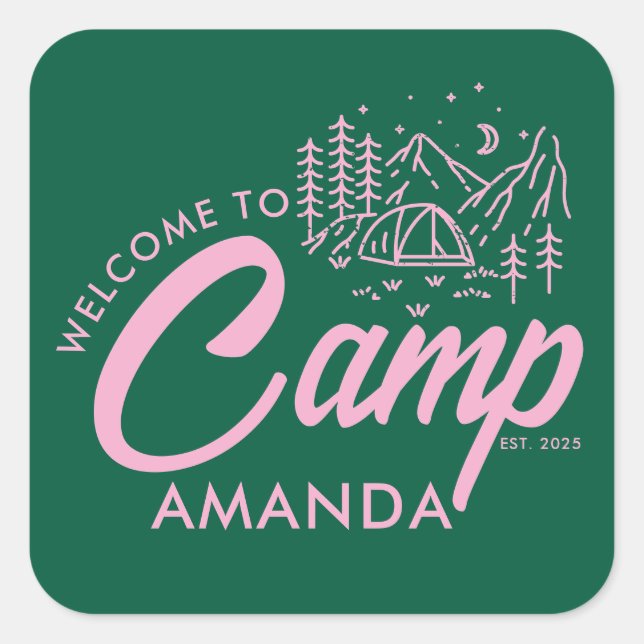 Personalized Mountain Camp Bachelorette Party Square Sticker (Front)