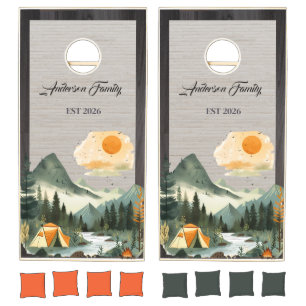 Personalized Mountain Camping Rustic Forest Family Cornhole Set