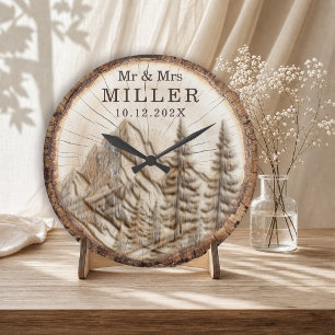 Personalized Mountain Forest Couple Large Clock