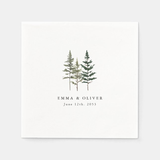 Personalized Mountain Forest Pine Tree Wedding Napkins (Front)
