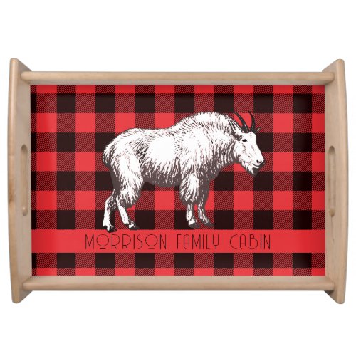 Personalized  Mountain Goat Red Black Plaid  Serving Tray
