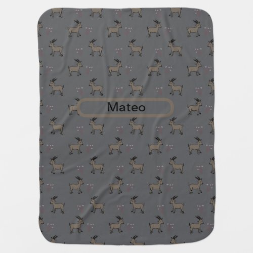 Personalized Mountain Goats Gray Brown Baby Blanke Baby Blanket
