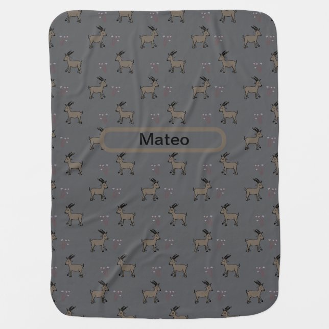 Personalized Mountain Goats Gray Brown Baby Blanke Blanket (Front)