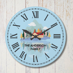 Personalized Mountain Lake Family Wall Clock 