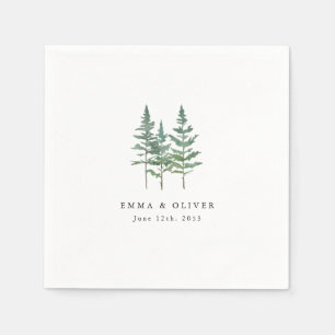 Personalized Mountain Lake Pine Tree Wedding Napkins