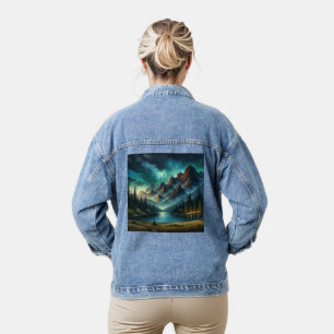 Personalized mountain lake under the stars denim jacket