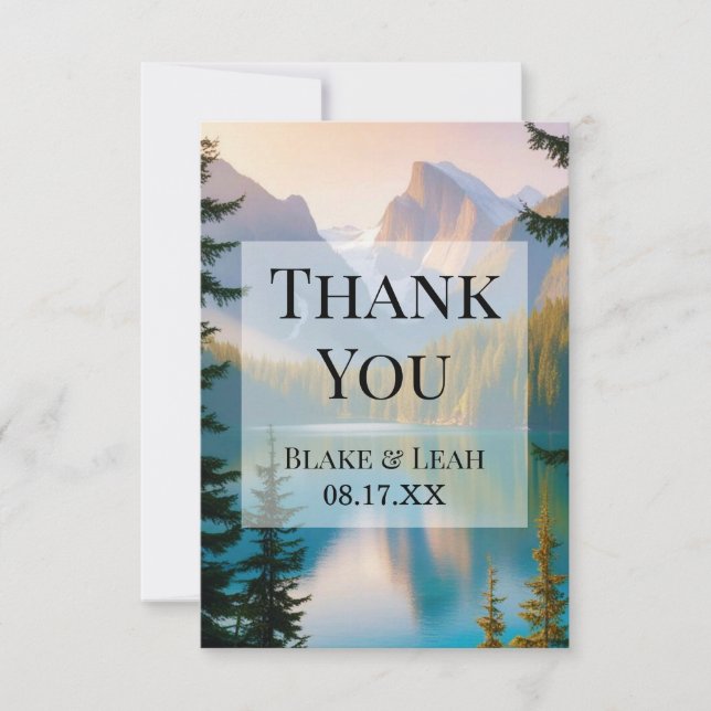 Personalized Mountain Lake Wedding Thank You Card (Front)