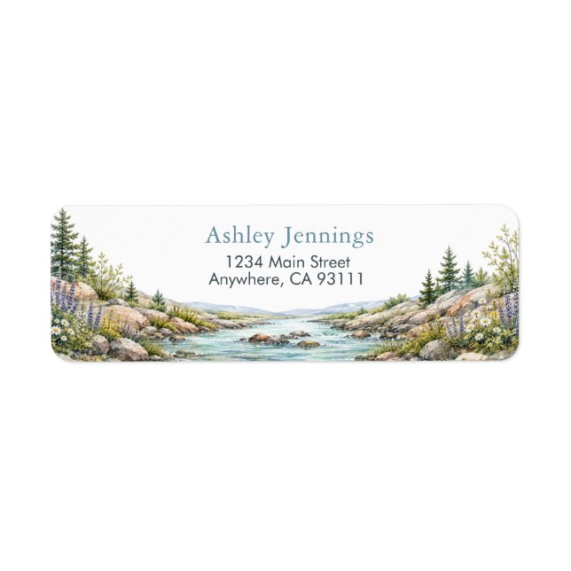 Personalized Mountain River Return Address  Label (Front)
