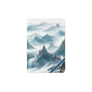 Personalized Mountains Artistic Painting Monogram  Passport Holder