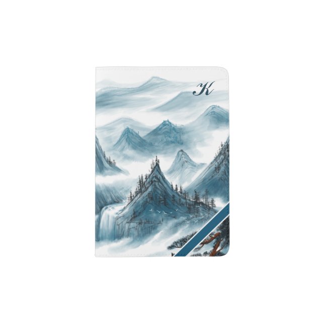 Personalized Mountains Artistic Painting Monogram  Passport Holder (Front)