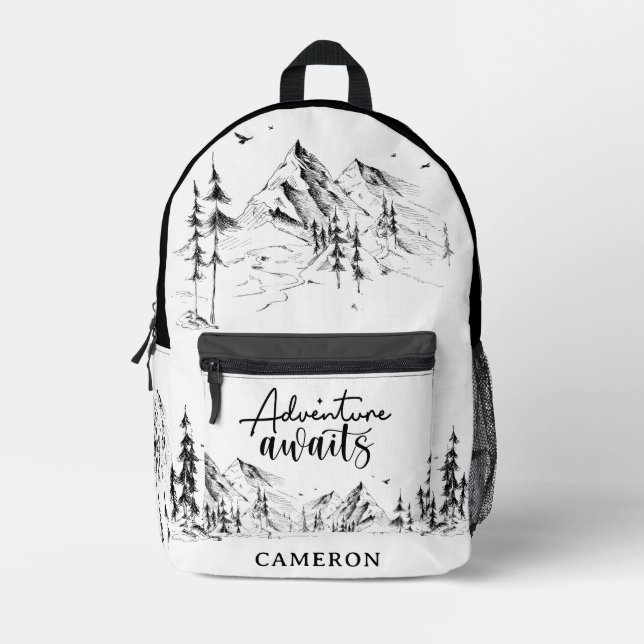Personalized Mountains Nature Adventure Awaits Printed Backpack (Front)