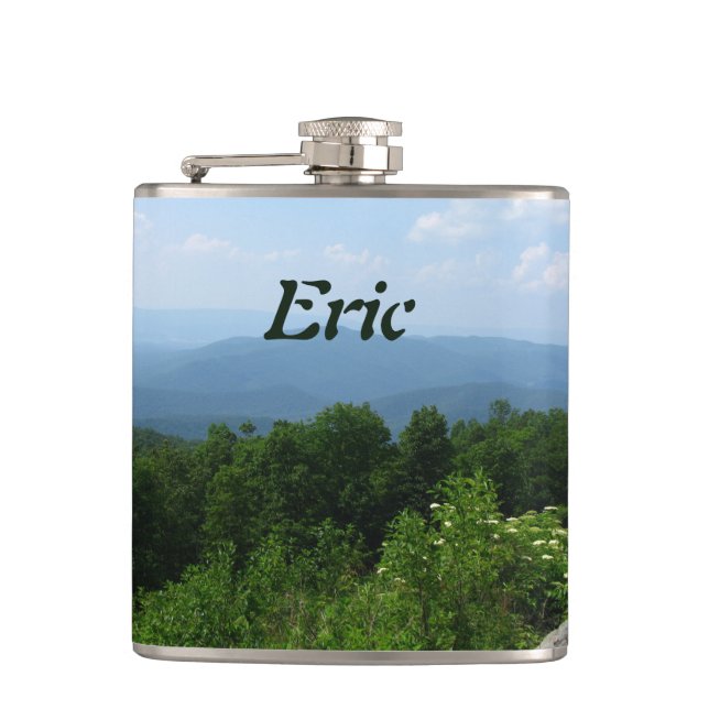 Personalized Mountains Scenery Skyline Drive Flask (Front)