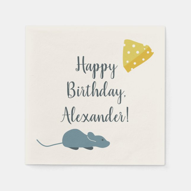 Personalized Mouse and Cheese Illustrated Napkins (Front)