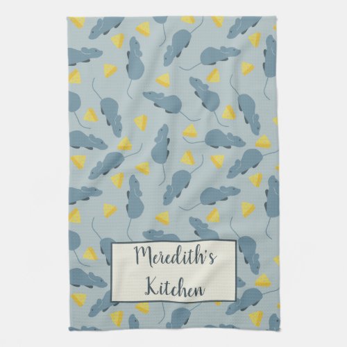 Personalized Mouse Pattern Blue Mice Yellow Cheese Kitchen Towel
