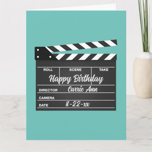 Personalized Movie Clapboard Aqua Birthday Card