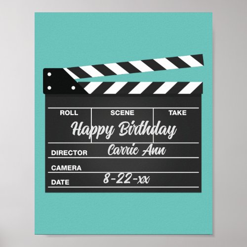 Personalized Movie Clapboard Aqua Birthday Poster
