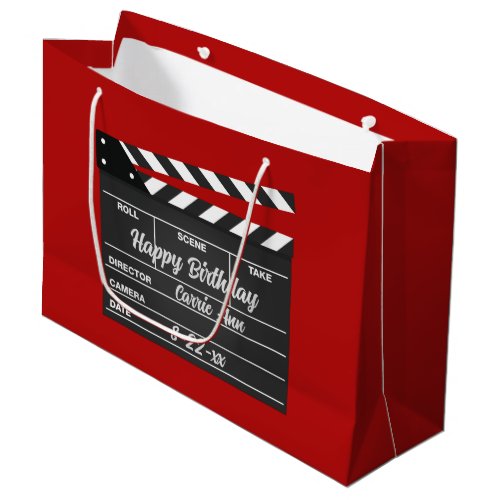 Personalized Movie Clapboard Red Large Gift Bag