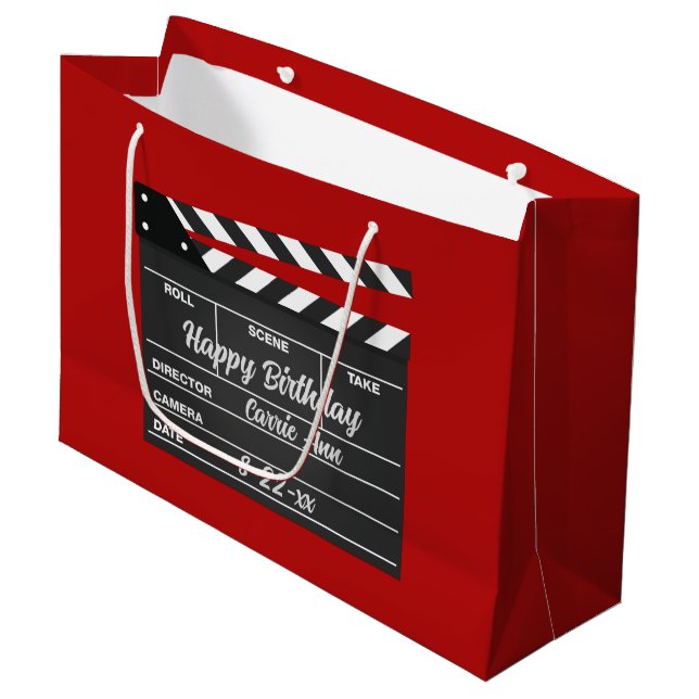 Personalized Movie Clapboard Red Large Gift Bag (Front Angled)
