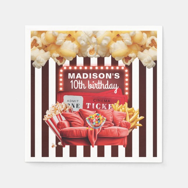 Personalized Movie Night Cinema Birthday Napkins (Front)