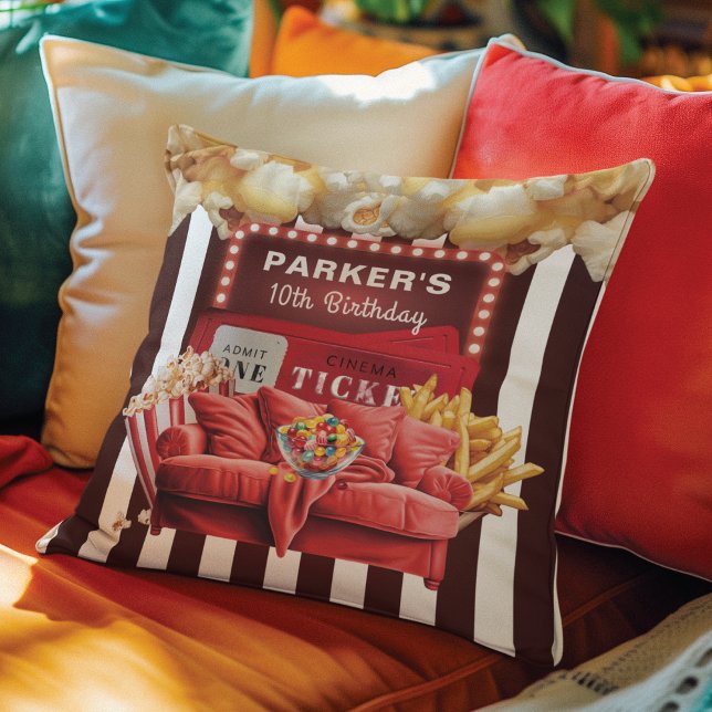 Personalized Movie Night Cinema Birthday  Throw Pillow (Creator Uploaded)