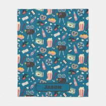 Personalized Movie Night Film Popcorn Pattern Fleece Blanket