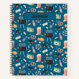 Personalized Movie Night Film Popcorn Pattern Notebook