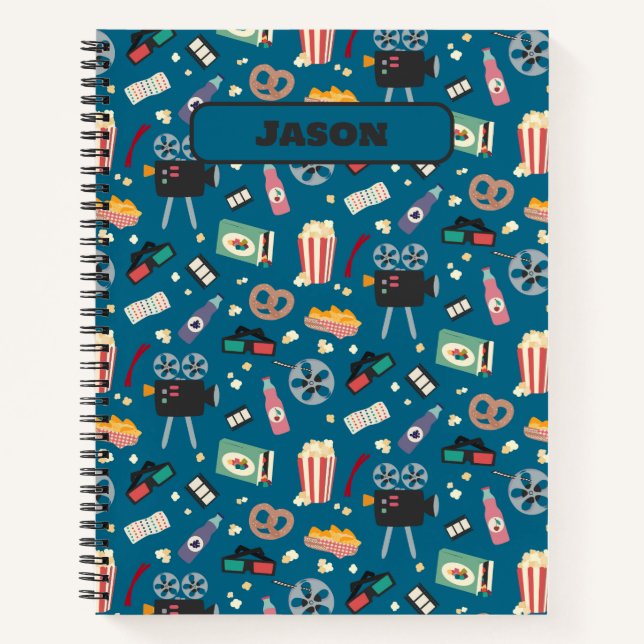 Personalized Movie Night Film Popcorn Pattern Notebook (Front)