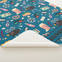 Personalized Movie Night Film Popcorn Pattern Sherpa Blanket