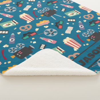 Personalized Movie Night Film Popcorn Pattern Sherpa Blanket by LilPartyPlanners at Zazzle
