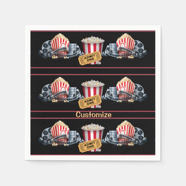 Personalized Movie Night Popcorn Napkins (Front)