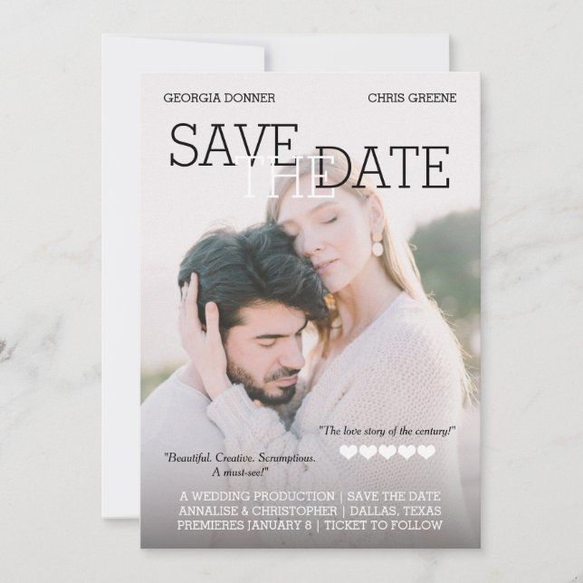 Personalized Movie Poster Hearts Save the Date (Front)