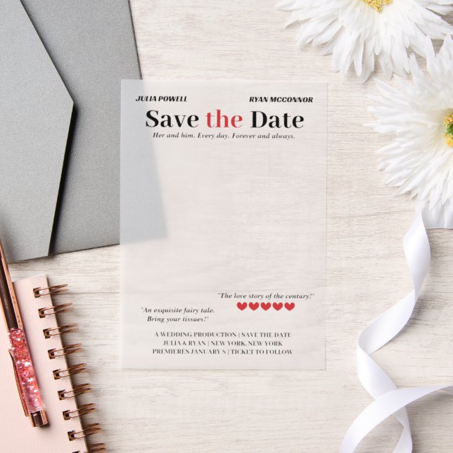 Personalized Movie Poster Save the Date Overlay Vellum Invitations (Wedding)